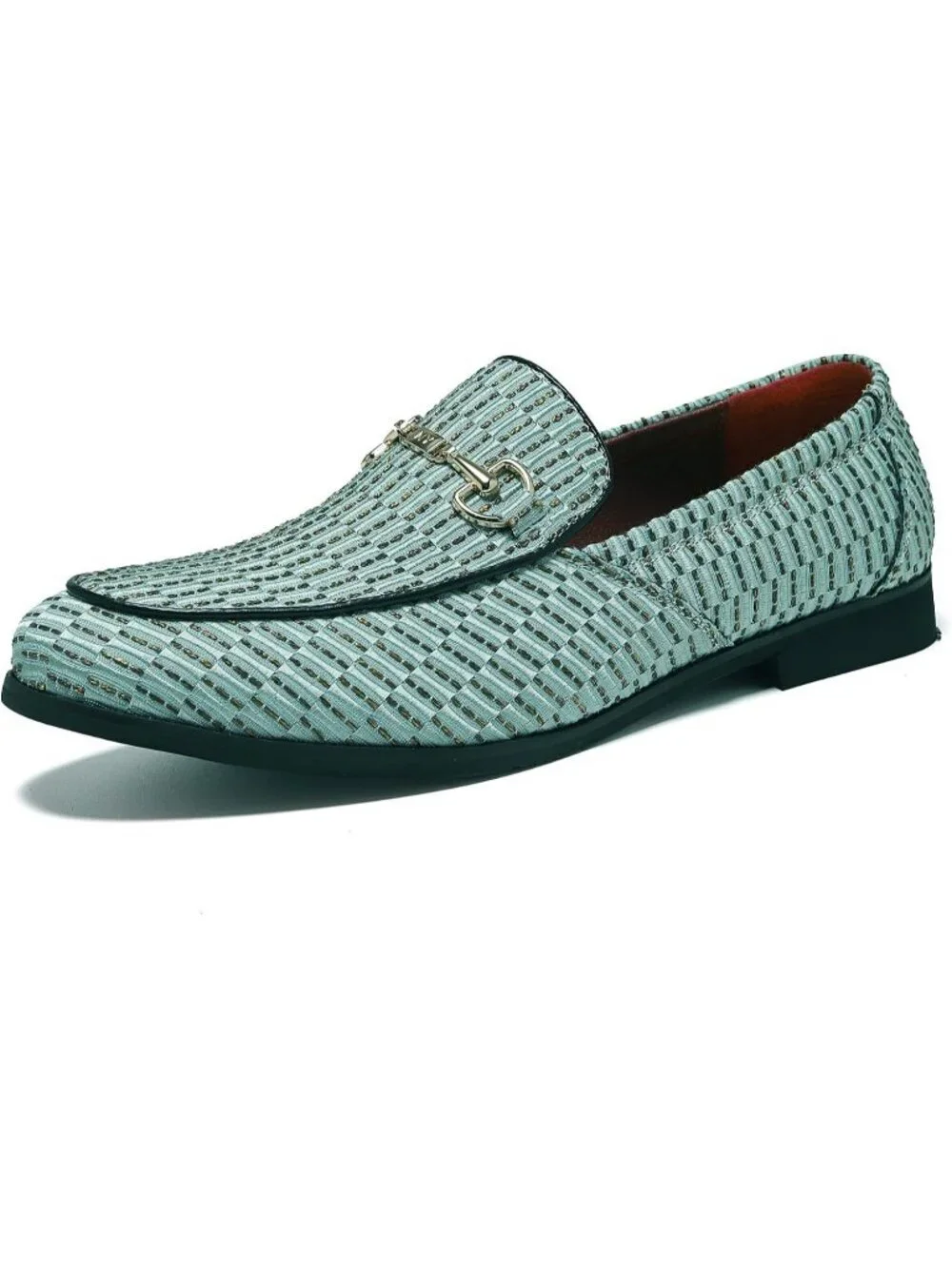 LCQL Men's Green Leather Velvet Loafer Gold Buckle Slip On Comfortable Shoes